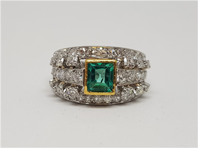 Tipo: Anillo Ring - Estilo: Esmeralda - Material: Oro Blanco y Amarillo - Piedras: 50 Diamantes Talla Brillante 1.60ct Aprox