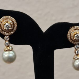 Pendientes Oro Diamantes y Perla