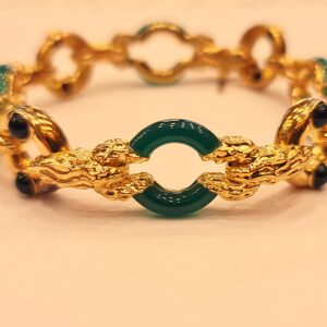 Pulsera Oro Piedras Verdes y Negras