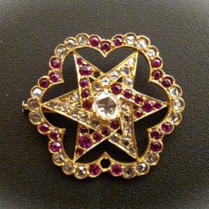 Broche Vintage Oro Amarillo Diamantes y Rubis