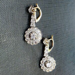 Pendientes Largos Oro 2 Colores y Diamantes